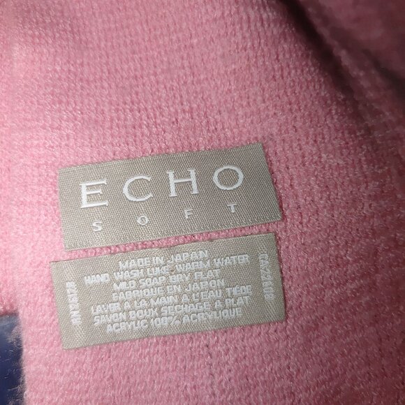 Scarf Echo Designer Soft Light Pink Fringed Winter Acrylic Womens Japan 60 by 9 - Picture 2 of 6